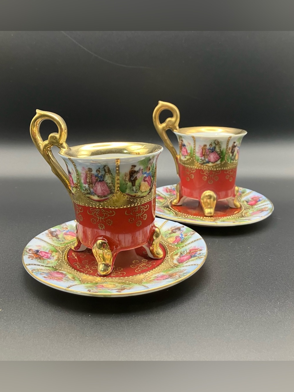 Red Vintage Courting Couple Demitasse Cup & Saucer Double Set